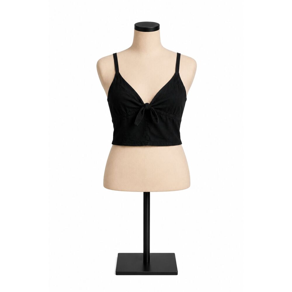 Hollister Black Tie Front Cropped Cami Top Size Large Spaghetti Strap Tank